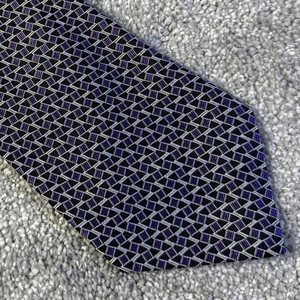 Vintage Polo Ralph Lauren Silk Tie Purple Black Geometric Italy